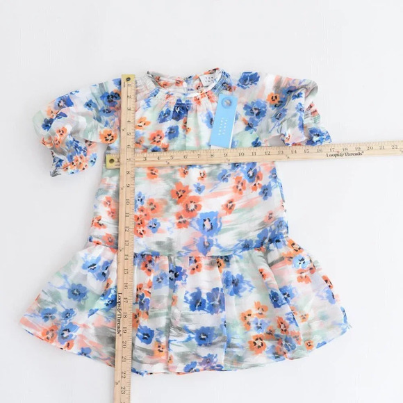 Tanya Taylor Mini Eliza White Orange & Blue Watercolour Floral  Dress XS NWT - Picture 2 of 8